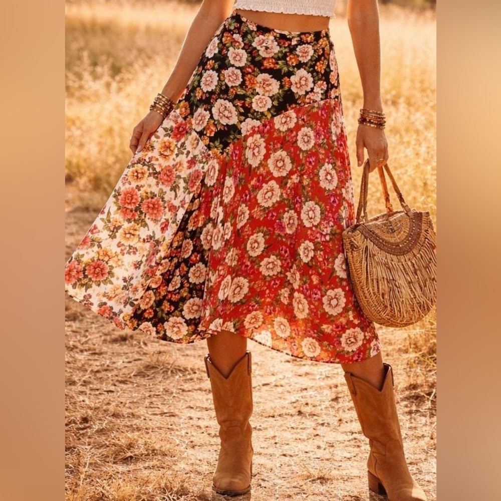 FARM RIO Bohemian Cowgirl Patchwork Floral Skirt XS